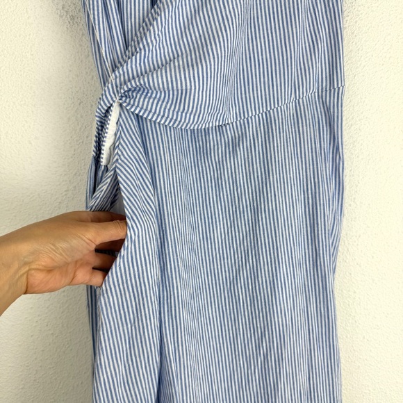 Biden Riviera Linen Cotton Pinstripe Wrap Midi Dress 8 - Picture 13 of 14